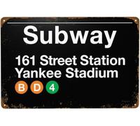 Yankee Stadium Subway Vintage Metal Sign, Retro Tin Signs Posters for Man Cave Bar Garage Car Room Streets Wall Decor Art 6 X 8 Inch