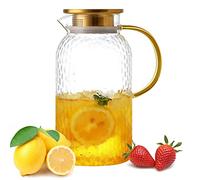 YankMooM 1.6 L Glass Water Jug,Glass Jug Milk Jug Juice Jug with 304 Stainless Steel Lid Clear Glass Water Pitcher Heat Resistant Pitcher for Iced Tea Hot Cold Water