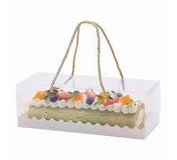 YankMooM 10 Pcs Clear Swiss Roll Cake Box,27.5 x 11 x 9.5cm Large Transparent Cake Box Rectangle Dessert Boxes with Handle for Cake Bakery Party Christmas and Wedding Party Favors