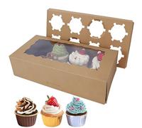 YankMooM 10 Pcs Cupcake Boxes,8 Hole Brown Cupcake Containers Bakery Gift Boxes with Clear Display Window for Wedding Birthday Party Pastry Wrapping Decoration