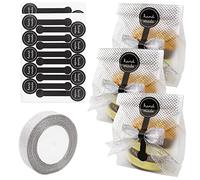 YankMooM 100pcs Plastic Cookie Bags,Translucent Candy Bags Food Wrapping bags with 100pcs Stickers and 1 Roll Ribbon for Candy Cookie Chocolates Popcorn Bakery Birthday Wedding Party