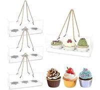 YankMooM 10Pack Clear Cupcakes Boxes,24.5 x 9 x 10cm Transparent Rectangle Cupcake boxes with handle Cupcake Display Boxes for Weddings Party Baby Shower