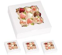 YankMooM 10PCS Cake Boxes with Window,10x10x2.5inch White Bakery Boxes with Display Cookie Packing Boxes for Cakes,Strawberries,Donuts,Muffins,Macaroon