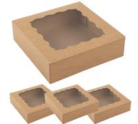 YankMooM 10PCS Kraft Cake Boxes with Window,10x10x2.5inch Brown Bakery Boxes Cardboard Cookie Boxes for Cakes,Strawberries,Donuts,Muffins,Macaroon