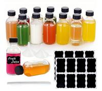 YankMooM 12 Pack Clear Glass Bottles with Lids,2oz/60ml Small Glass Ginger Shot Bottles Mini Juice Bottles Boston Round Bottles with A Pen and Stickers for Ginger,Juice,Essential Oil