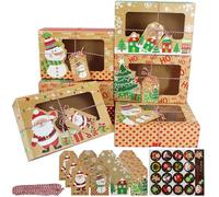 YankMooM 12Pcs Christmas Cookie Boxes, 21.5 x 14.5 x 6.3cm Christmas Kraft Cake Treat Boxes for Holiday Party Supply