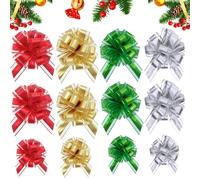 YankMooM 12PCS Large Pull Bows,7 Inch Gift Wrapping Bows Large Satin Pull Bows for Gift Wrapping,Baskets Birthday Wedding Christmas Party Decorations (Christmas Color)