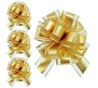 YankMooM 12PCS Large Pull Bows,7 Inch Gift Wrapping Bows Large Satin Pull Bows for Gift Wrapping,Baskets Birthday Wedding Christmas Party Decorations (Gold)