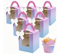 YankMooM 15 Pcs Single Cupcake Boxes,Individual Gradient Color Cupcake Boxes with Clear Window and Handle for Wedding Party and Gift Giving,Small Cakes Treat Boxes
