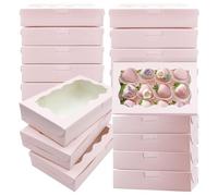 YankMooM 15Pack Cake Boxes with Window,17.8 * 11 * 4cm Pink Bakery Boxes Cookie Packing Boxes for Cakes,Donuts,Muffins,Macaroon and Gift Packing