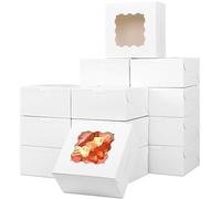 YankMooM 15Pcs Boxes for Cookies,6x6x2.5inch White Cake Boxes with Window Bakery Boxes Cookie Packing Boxes for Cakes,Strawberries,Donuts,Muffins,Macaroon