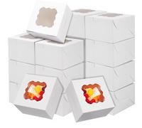 YankMooM 15PCS Cake Boxes with Window,4X4X2.5inch White Bakery Boxes with Display Cookie Packing Boxes for Cakes,Strawberries,Donuts,Muffins,Macaroon