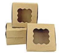 YankMooM 15PCS Kraft Cake Boxes with Window, 8x8x2.5inch Brown Bakery Boxes with Display Cardboard Cookie Boxes for Cakes Strawberries Donuts Muffins Macaroon