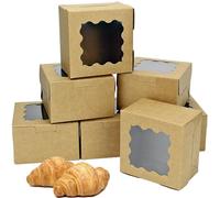 YankMooM 15PCS Kraft Cake Boxes with Window,Brown Bakery Boxes with Display Cardboard Cookie Boxes for Cakes,Strawberries,Donuts,Muffins,Macaroon (4x4x2.5inch)