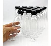 YankMooM 16 Pack Clear Juice Bottles,150ml Reusable Empty Plastic Bottles with Lids for Juice Milk Water and Other Beverages (Black)