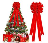 YankMooM 1Pcs Christmas Tree Topper Bow,110x30cm Red Large Christmas Bow for Xmas Tree Fireplace Home Front Door Decorations
