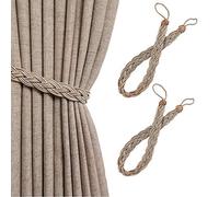 YankMooM 2 Pack Curtains Tied Rope Tiebacks Hand Knitting Curtains Tiebacks for Home Drapes and Curtain Decor Braided Curtain Tiebacks Holders(Khaki)