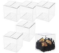 YankMooM 20Pcs Clear Favor Boxes,8x8x8cm Transparent Candy Boxes Wedding Favour Boxes PVC Cube Boxes for Wedding Birthday Party Baby Shower