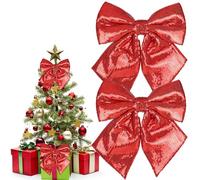 YankMooM 2Pcs Christmas Bows for Tree,25x25cm Glitter Red Christmas Tree Bows Wreaths Bows Xmas Decorative Bows for Christmas Home Party Decorations