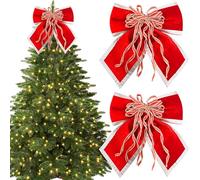 YankMooM 2Pcs Red Christmas Bows for Tree,30x25cm Glitter Thick Sponge Christmas Tree Bows Large Wreaths Bows for Xmas Home Party Decorations