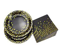 YanKMooM 40pc Paper Dinnerware Set, 20 Guest Disposable Black/White & Gold Plates & Napkins - Perfect for Parties, Birthdays, Weddings & Anniversaries