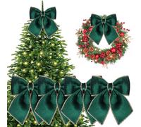 YankMooM 4Pcs Christmas Bows for Tree,25x20cm Glitter Green Christmas Tree Bows Middle Wreaths Bows Xmas Decorative Bows for Christmas Home Party Decorations