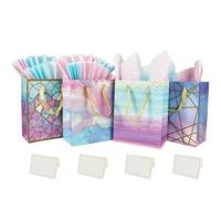 YankMooM 4Pcs Paper Gift Bags,23x18x10cm Pink-blue Present Bag with Ribbon Medium Party Bags with Handle for Wedding Baby Shower Birthday Celebration Christmas Bridesmaid Party