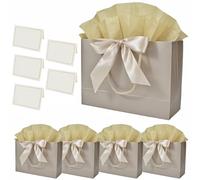YankMooM 5Pcs Medium Gift Bags for Present,28 x 20 x 10cm Paper Gift Bag with Bow Ribbon Present Bags with Handles for Wedding Baby Shower Birthday Celebration Christmas Bridesmaid Party