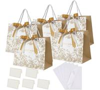 YankMooM 5Pcs Paper Present Bags,Medium Gift Bag with Ribbon White Party Bags with Handle for Wedding Baby Shower Birthday Celebration Christmas Bridesmaid Party (25 x 20 x 12cm)