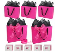 YankMooM 5Pcs Present Bags,Medium Rose Red Paper Gift Bag Pink Party Bags with Handles for Wedding Baby Shower Birthday Celebration Christmas Bridesmaid Party (27 x 21 x 8cm)