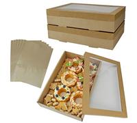 YankMooM 6 Pack Brown Cake Boxes with Window,36 x 25 x 8cm Large Cardboard Gift Warpping Box Kraft Bakery Boxes for Packing