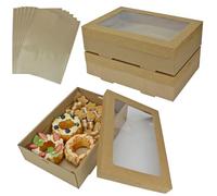YankMooM 6 Pack Cake Boxes with Window,30 x 20 x 8cm Brown Cardboard Bakery Boxes Kraft Cookie Boxes Gift Warpping Box with Display for Packing