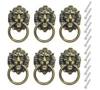 YankMooM 6 Pack Lion Head Knob Pull Handle Metal Drawer Pull Ring for Dresser Drawer Cabinet Jewelry Box,Antique Door Pulls Handle (Bronze)
