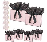 YankMooM 6Pcs Present Bags Pink,Medium Paper Gift Bag with Bow Ribbon Present Bags with Handles for Wedding Baby Shower Birthday Celebration Christmas Bridesmaid Party (28 x 20 x 10cm)