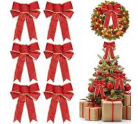 YankMooM 6Pcs Red Glitter Bows for Christmas Tree Decoration,23x18 cm Glitter Xmas Bows Wreaths Bows Small Red Christmas Bows for Christmas Tree Wreaths Garland Gift Decoration