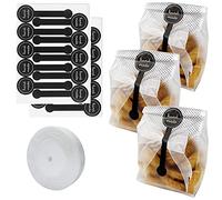 YankMooM Cookie Wrapping Bags, 200 Pcs Translucent Plastic Candy Bags Food gift bags with 200pcs Stickers and 1 Roll Ribbon for Candy Cookie Chocolates Popcorn Bakery Birthday Wedding Party