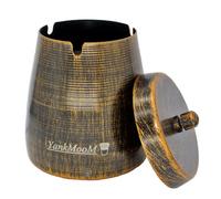 YankMooM Metal Ashtrays with Lid,Heavy Windproof Ashtray with Anti Scratch Base for Indoor or Outdoor Use Garden Office Household (10 x 9.7 x 9.7 cm,Bronze)