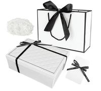 YankMooM White Gift Box and Paper Gift Bag,25x18x8.5cm Large Present Box with Bag Gift Packaging Set for Christmas Birthday Wedding Anniversary Festival