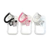 YANKOIUK 3PCS Transparent Photocard Holder with Keychain & Star Wave Design | PC Card Protector for Bus, Student ID, Pass, Office, School & Travel Cards, Clear Durable & Lightweight for Daily Use