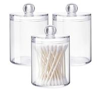 YANKOIUK Cotton Bud Holder, 3 Pack Cotton Bud Dispenser with Lids, Cotton Pad Holder, Clear Plastic Storage Jars for Swabs, Cotton Balls & Round Pads, Storage Canister for Vanity Bathroom Organizer