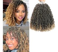 Yanky 8 Inch Pre-Twisted Natural Black Kinky Mini Spring Twist Crochet Hair - Small Curly Senegalese Braids T27 Ombre Honey Blonde (Pack of 10)