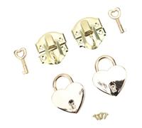 Yanmis Antique Hasp Latch Padlock Set, Vintage Heart Shaped Lock with Key Mini Decorative Lock Buckle for Jewelry Box Wooden Crafts Cabinet Drawer Repair (Yellow)