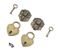 Yanmis Antique Hasp Latch Padlock Set, Vintage Heart Shaped Lock with Key Mini Decorative Lock Buckle for Jewelry Box Wooden Crafts Cabinet Drawer Repair (Bronze)