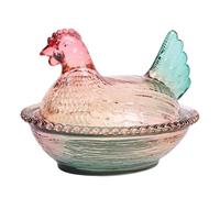 Yanmis Chicken Shaped Glass Candy Jar Vintage Style Candy Bowl with Lid for Desserts Cookies, Premium Glass Construction Dish, 980g (M)