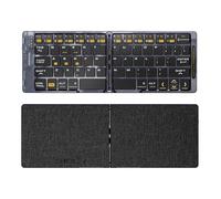 Yanmis Foldable Bluetooth Keyboard, Multi Device Switching Rechargeable Wireless Keyboard Long Battery Life with Leather Cover Transparent Design