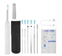 Yanmis Rechargeable LED Lighted Ear Pick, Soft Silicone Tip Ear Wax Cleaner with Spoon, Electric Wax Removal Tool for Family Health Check, 230mAh Smart Scoop with Camera, (White)
