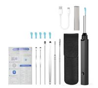 Yanmis Rechargeable LED Lighted Ear Pick, Soft Silicone Tip Ear Wax Cleaner with Spoon, Electric Wax Removal Tool for Family Health Check, 230mAh Smart Scoop with Camera, (Black)
