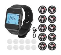 Yanmis Restaurant Pager System, Wireless Calling System with LCD Display Wristwatch Receiver 500 Channels Vibration Buzzer Alert, for Hotel Restaurant Factory Hospital Office (Black)