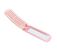 Yanmis Self Cleaning Pocket Folding Hair Brush for Women - Portable Travel Hairbrush with Mirror, Foldable Detachable Pad, Mini Dual Sided Comb for Purse, On the Go Styling (Pink)