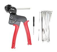 Yanmis Stainless Steel Cable Tie Gun Kit, 100PCS 11.8 Inch 304 Metal Ties, 200LBS Tensile Strength, Cable Tie Cutting Tool for Chain Link Fence Exhaust Pipe (Red)